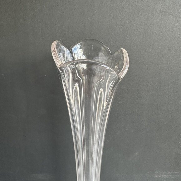 Vintage Clear Swung Glass Tulip Fluted Ribbed Vase MCM 17" Tall Stretched Vase - Picture 2 of 12